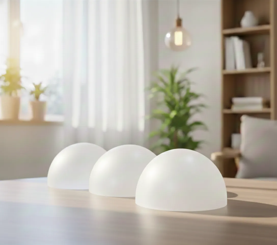 Three frosted white domes on a wooden table
