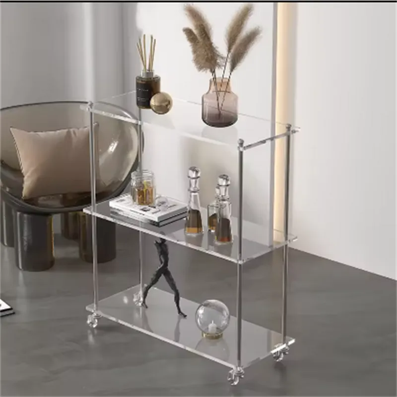 Three-tier clear acrylic trolley on clear castor wheels